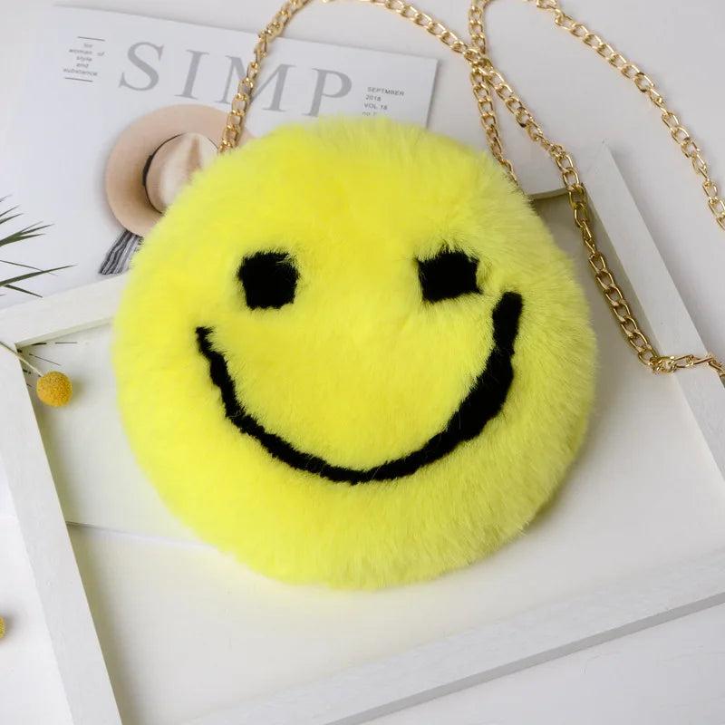 Soft Plush Women Chain Shoulder Bags Faux Fur Smiley Ladies Small Crossbody Bag