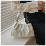 Metal Chain Fold Lady Single Shoulder Bag Retro Leisure Shopping Handbag
