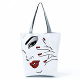 Women Red Lips Print Tote Handbag Practical Shoulder Bag