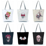 Skull Cherry Blossoms Printed Handbags for Women Tote Female Halloween Candy Bag