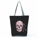Skull Cherry Blossoms Printed Handbags for Women Tote Female Halloween Candy Bag