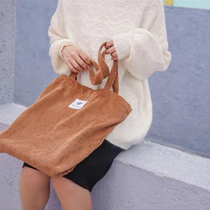 Corduroy Shoulder Bag Reusable Shopping Casual Tote Handbag