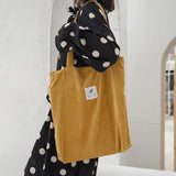 Corduroy Shoulder Bag Reusable Shopping Casual Tote Handbag