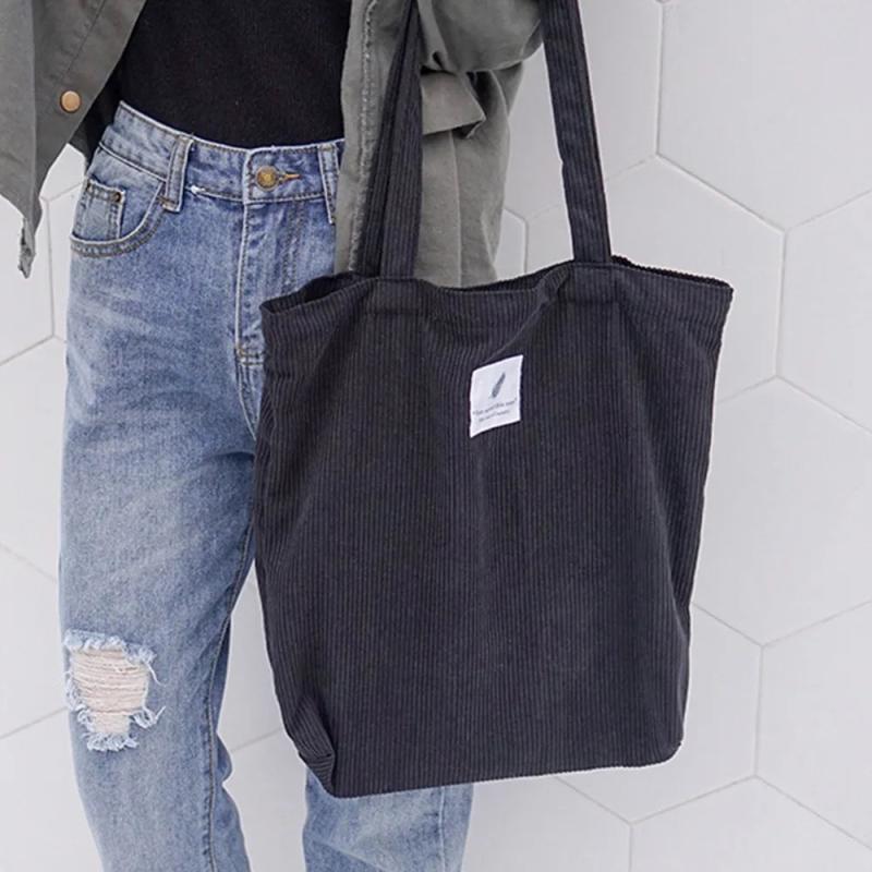 Corduroy Shoulder Bag Reusable Shopping Casual Tote Handbag