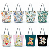 Cartoon Animal Print Handbags High Capacity Women Foldable Beach