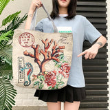 Ethnic Cartoon Printed Canvas Handbag Large Capacity Tote