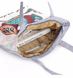 Floral & Owl Print Canvas Tote Bag Large Capacity Women Shopping Handbag
