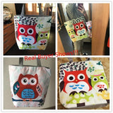 Floral & Owl Print Canvas Tote Bag Large Capacity Women Shopping Handbag