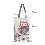 Floral & Owl Print Canvas Tote Bag Large Capacity Women Shopping Handbag