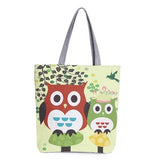 Floral & Owl Print Canvas Tote Bag Large Capacity Women Shopping Handbag