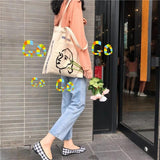 Stick Figure Printed Canvas Tote Bag Eco Friendly Shoulder Handbag