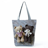 Teddy Bear Printed Handbags Eco Friendly Portable Storage Shopping Bag
