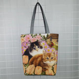 Cat Flower Painting Print Tote Bag For Women - Christmas Handbag