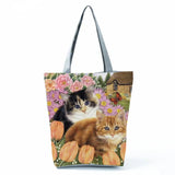Cat Flower Painting Print Tote Bag For Women - Christmas Handbag