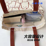 Canvas Cat Tote Bag with Zipper for Women