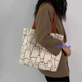 Canvas Cat Tote Bag with Zipper for Women