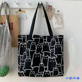 Canvas Cat Tote Bag with Zipper for Women
