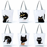 Cat Printed Tote Bag Cartoon Animals Eco Shopping Daily Handbag