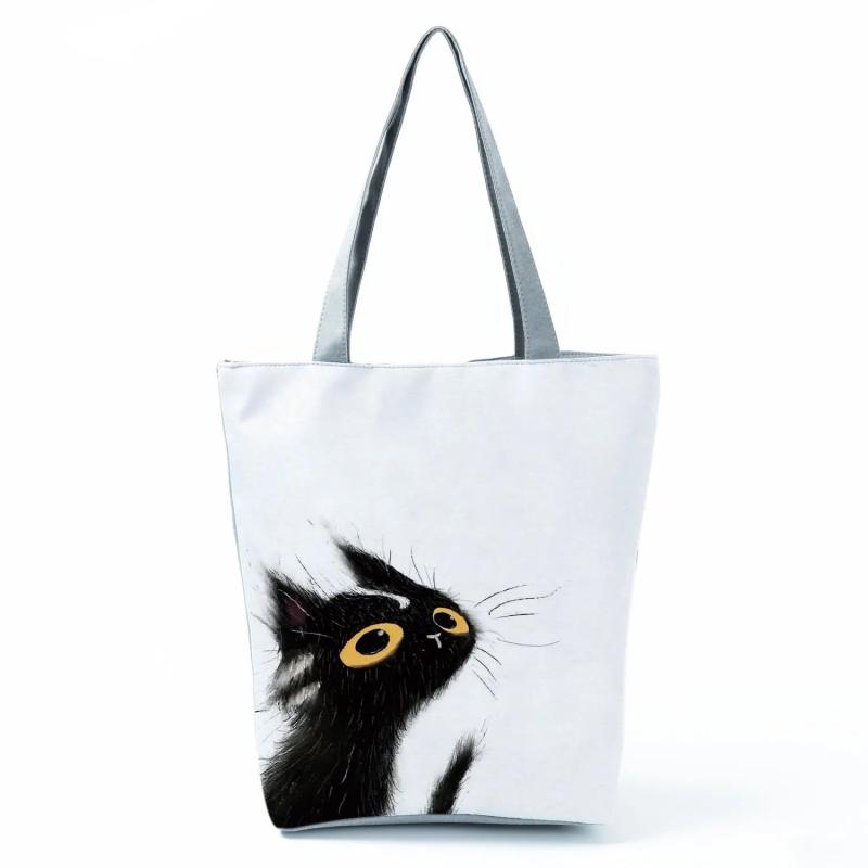 Cat Printed Tote Bag Cartoon Animals Eco Shopping Daily Handbag