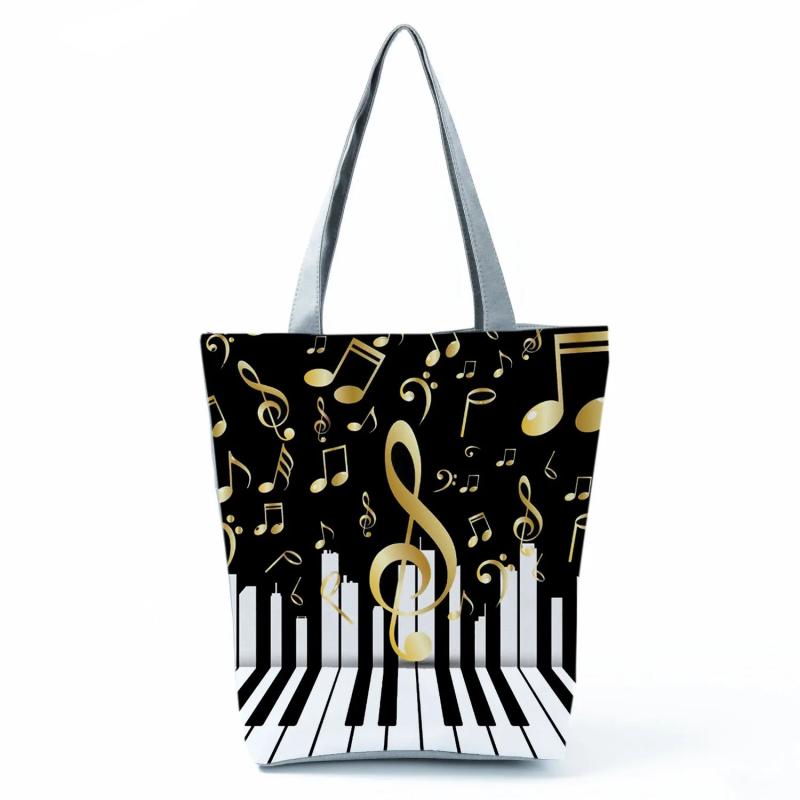 Casual Piano Musical Note Printed Tote Art Graphic Shoulder Bag
