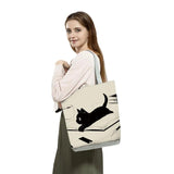 Cartoon Cat Tote Bag Animal Printed Handbag Women Shoulder Eco Reusable Shopping