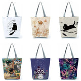 Cartoon Cat Tote Bag Animal Printed Handbag Women Shoulder Eco Reusable Shopping