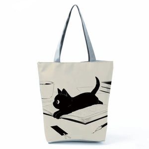 Cartoon Cat Tote Bag Animal Printed Handbag Women Shoulder Eco Reusable Shopping