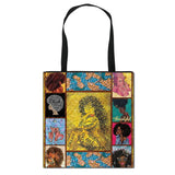 Afro Brown Girls Print Handbag Canvas Totes Lady Shopping Bag
