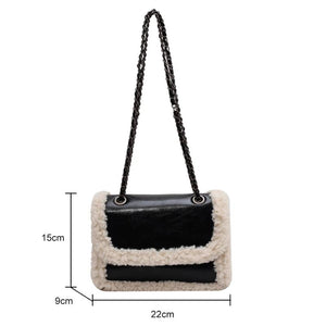 Soft Leather Shoulder Bag Lamb Wool Handbag
