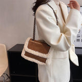 Soft Leather Shoulder Bag Lamb Wool Handbag