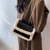 Soft Leather Shoulder Bag Lamb Wool Handbag