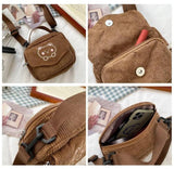 Preppy Student Tote Shoulder Messenger Small Corduroy Satchel
