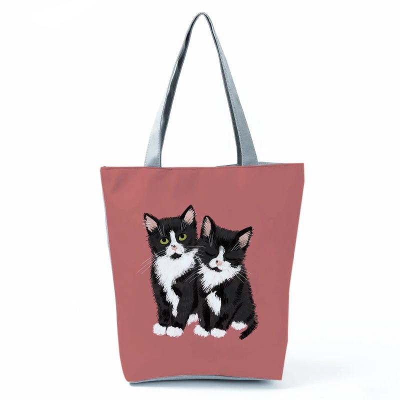 Cat Tote Bag Handbags Reusable Shopping Bag Ladies Shoulder Bag Beach Pattern