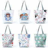 Cartoon Dentist Nurse Print Tote Women Handbag Reusable Shoulder Bag