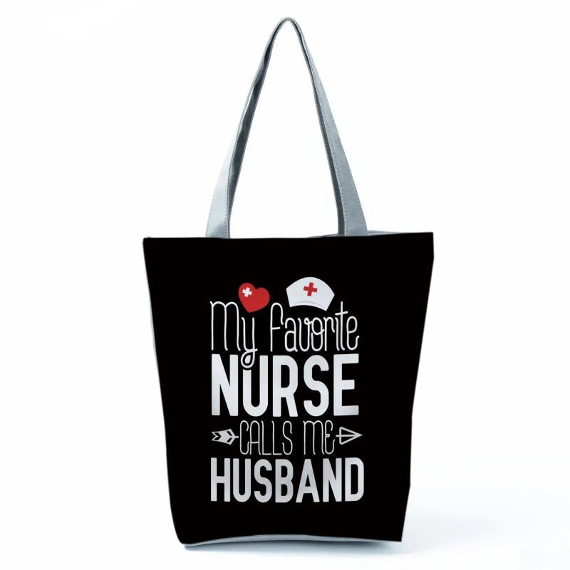 Cartoon Dentist Nurse Print Tote Women Handbag Reusable Shoulder Bag