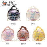 Women Graffiti Chain Shoulder Bags PU Leather Handbags Mini Basketball Bags