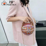 Women Graffiti Chain Shoulder Bags PU Leather Handbags Mini Basketball Bags