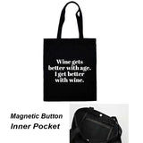 Funny Wine Print Women Shoulder Bag Female Cotton Canvas Tote Bag