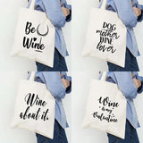 Funny Wine Print Women Shoulder Bag Female Cotton Canvas Tote Bag
