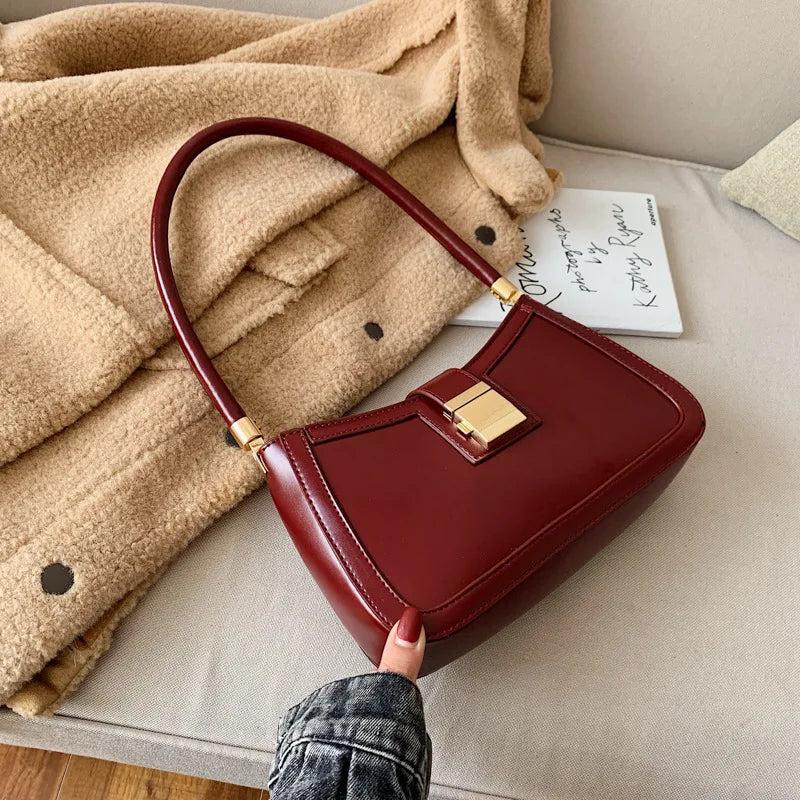 Solid PU Leather Shoulder Bags For Women hit Lock Handbags