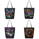 Miyahouse Embroidery Canvas Handbag Floral Bird Printed Lady Shoulder Bag