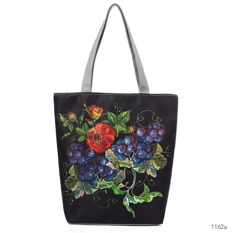 Miyahouse Embroidery Canvas Handbag Floral Bird Printed Lady Shoulder Bag