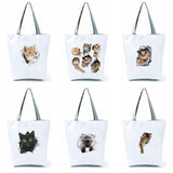 Cat Printed Storage Handbag Large Capacity Reusable Shopping Bag
