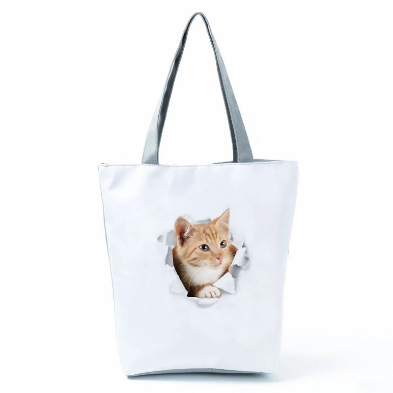 Cat Printed Storage Handbag Large Capacity Reusable Shopping Bag