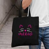 Cat Print Tote Bag for Women Foldable Canvas Handbag Eco Zipper