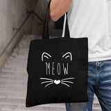 Cat Print Tote Bag for Women Foldable Canvas Handbag Eco Zipper