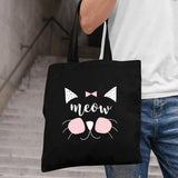 Cat Print Tote Bag for Women Foldable Canvas Handbag Eco Zipper