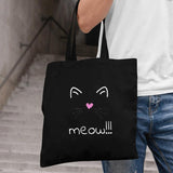 Cat Print Tote Bag for Women Foldable Canvas Handbag Eco Zipper