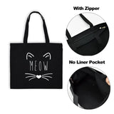 Cat Print Tote Bag for Women Foldable Canvas Handbag Eco Zipper