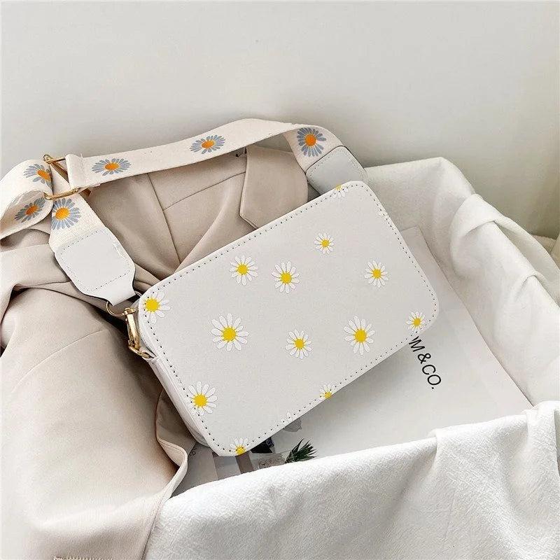 Women's Daisy Pattern Shoulder Bag Handbag Small Square Bag Tote